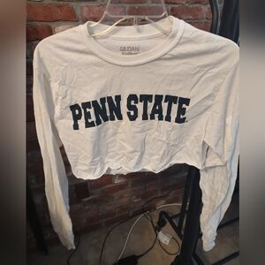 Gildan White Penn State Cropped Long Sleeve Top